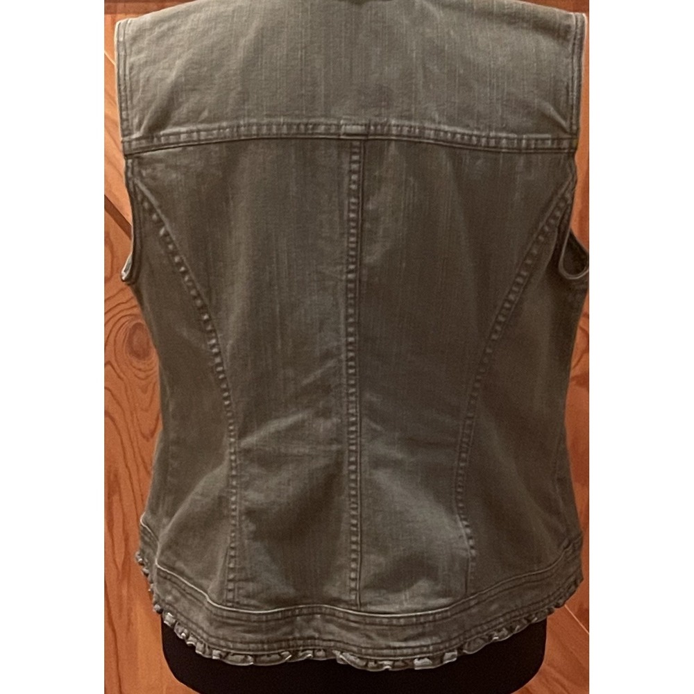 Christopher & Banks Womens Large Olive‎ Green Stretch Denim Vest Ruffle Trim - Picture 3 of 10